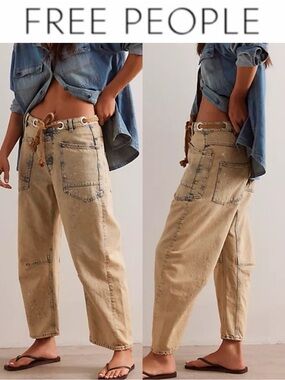 NWT FREE PEOPLE WE THE FREE MOXIE LOW SLUNG BARREL JEANS IN COWBOY SIZE 32